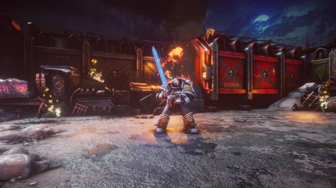 Warhammer 40,000: Chaos Gate - Daemonhunters preview assets featuring turn-based tactics gameplay, the base ship, and assorted shots of your customised four-man squads.