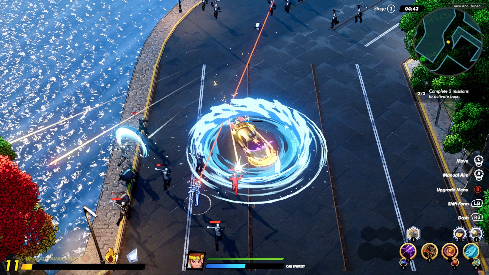 A mythical hero transformed into a car does a spin in Champion Shift - 1