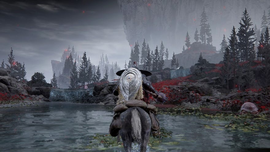 A view of the haunted landscape Charo’s Hidden Grave in Elden Ring: Shadow of the Erdtree.