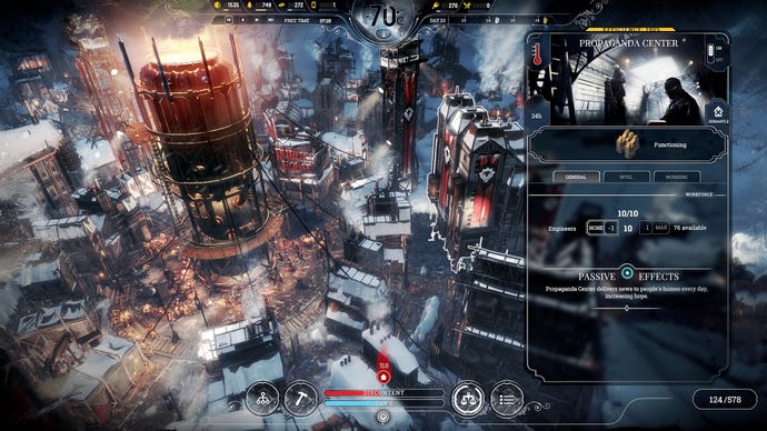 A snowy city scene in Frostpunk