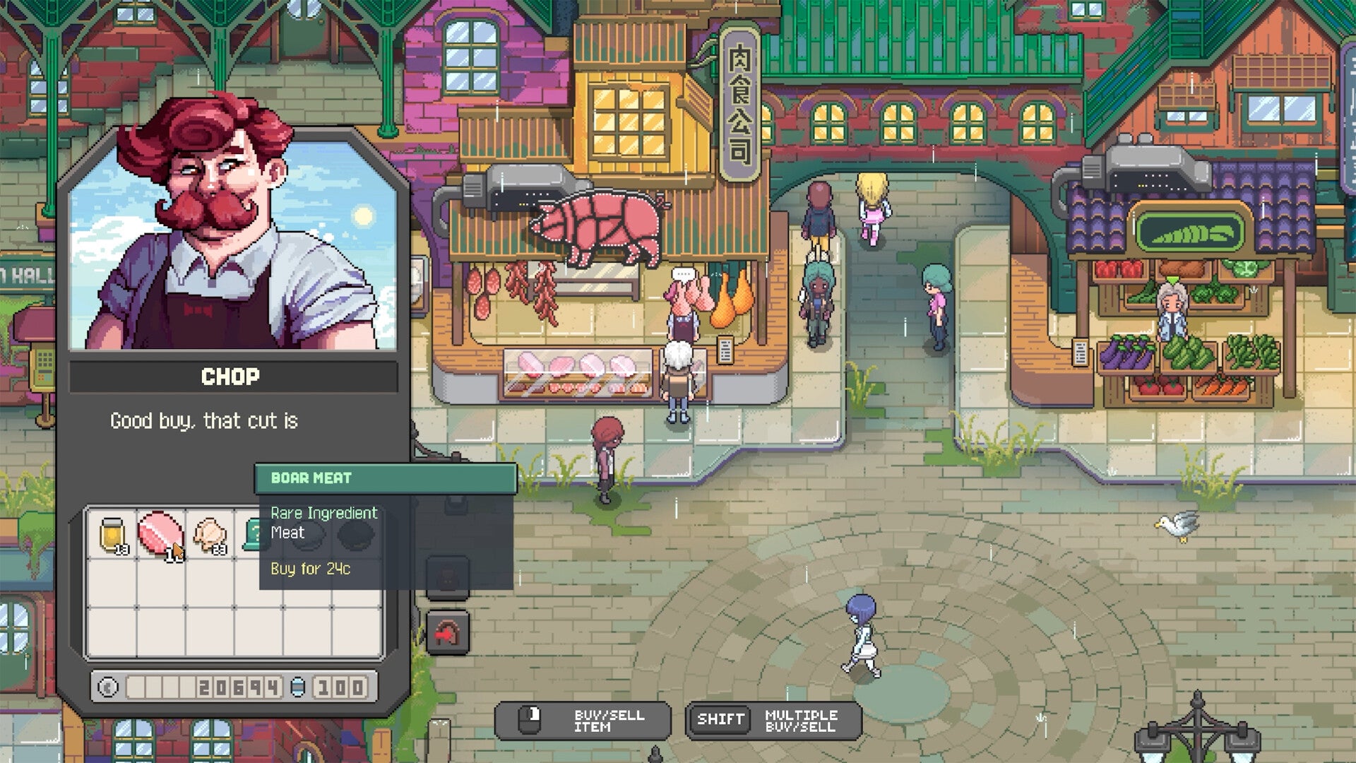 A moustachio'd chef compliments his own product in Chef RPG - 1