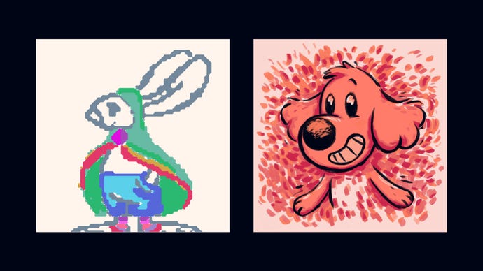 A screenshot of two in-game portraits from Chicory: A Colorful Tale