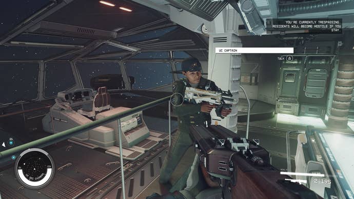 A glitched-out NPC captain in Starfield.