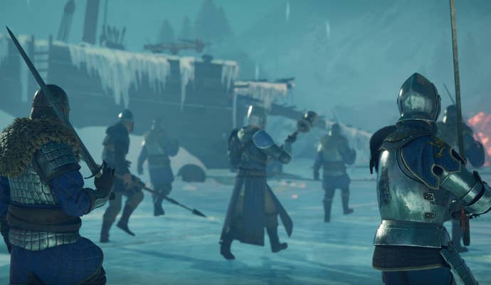 Knights march across the frozen wastes of Chivaly 2’s latest map.