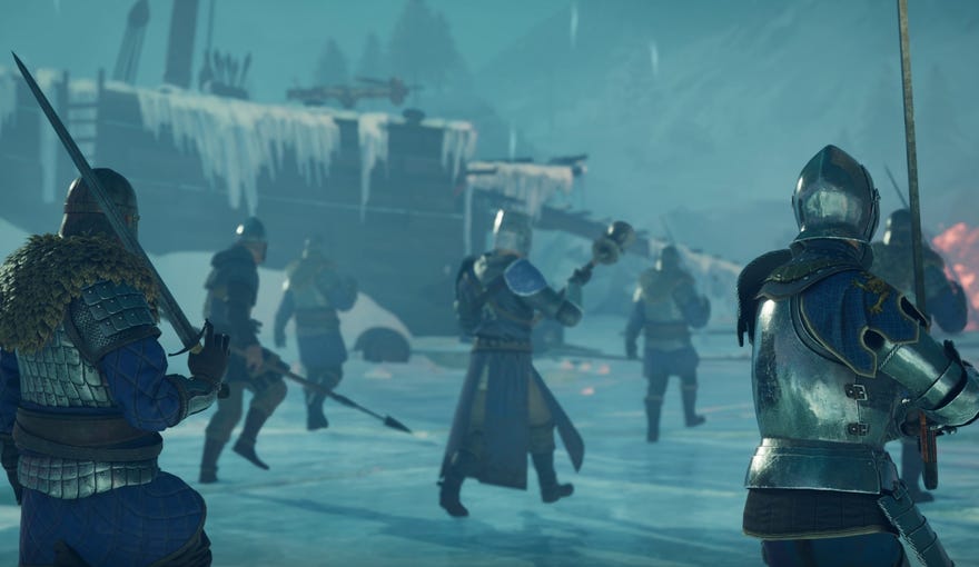Knights march across the frozen wastes of Chivaly 2's latest map.