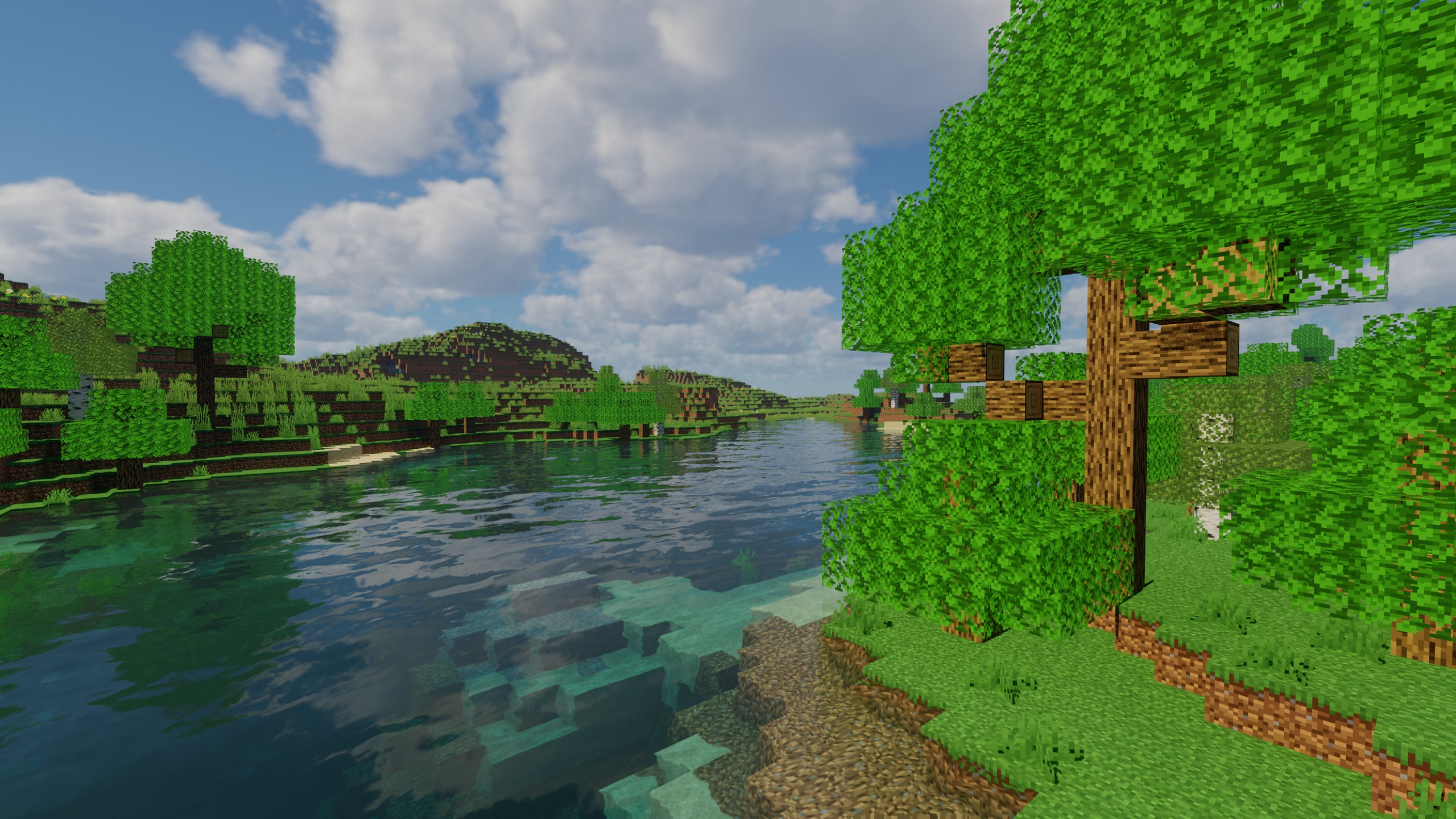 A close-up of a river in Minecraft showcasing Chocapic13