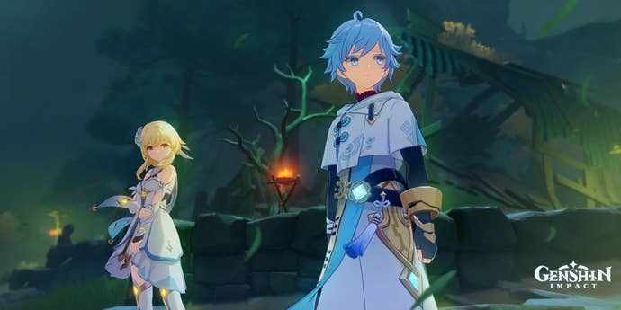 Chongyun and Traveler stand together in Wuwang Hill.