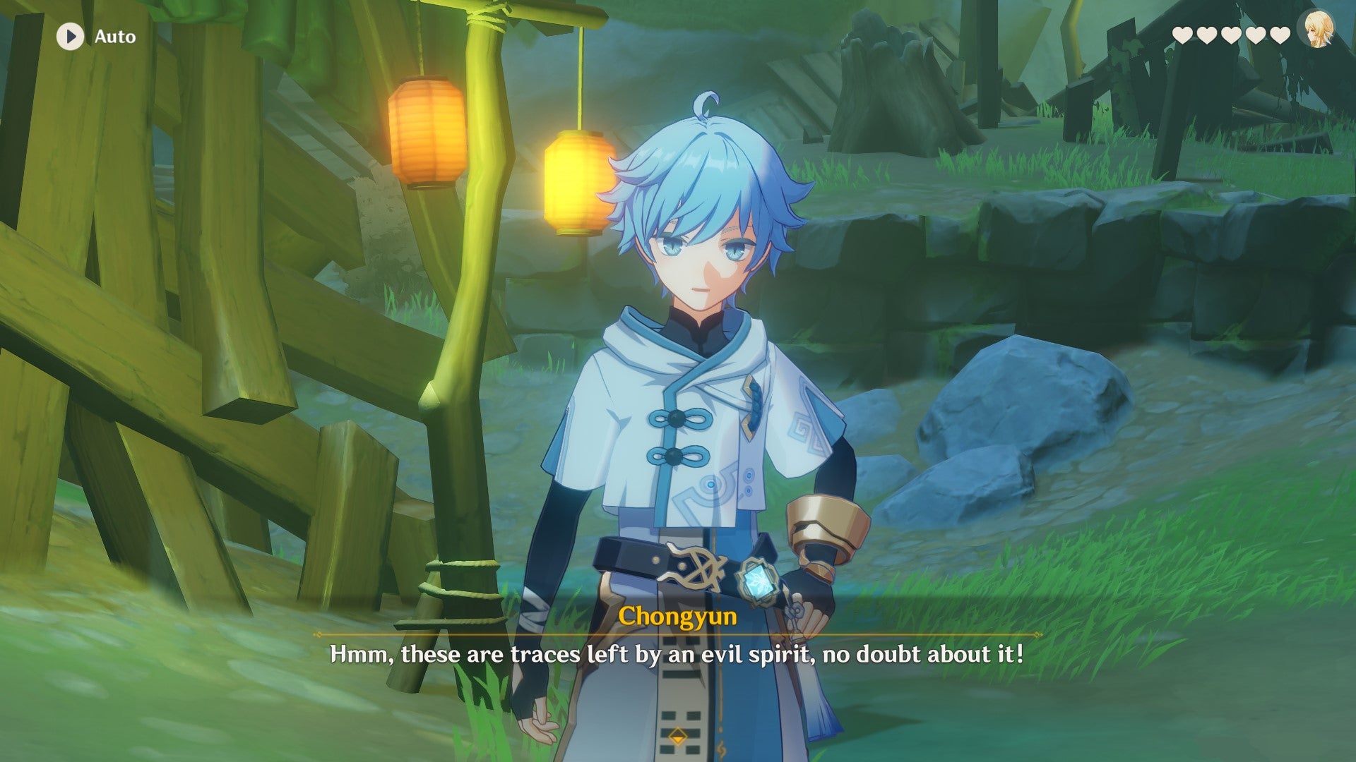 Chongyun  faces the player during his Hangout Event in Genshin Impact.