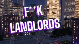 A city in Cities Skylines 2 with some words over it.