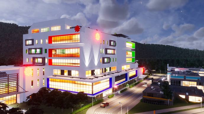 A hospital from Cities: Skylines 2