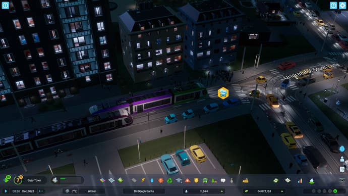 A look at a trainline in Ungrate Scum Lane in Cities: Skylines 2.