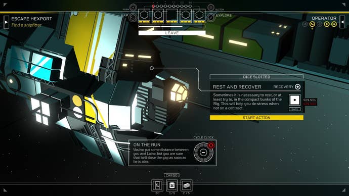 The player’s ship offers a place to sleep, and the player places a dice with a value of 1 into the slot.