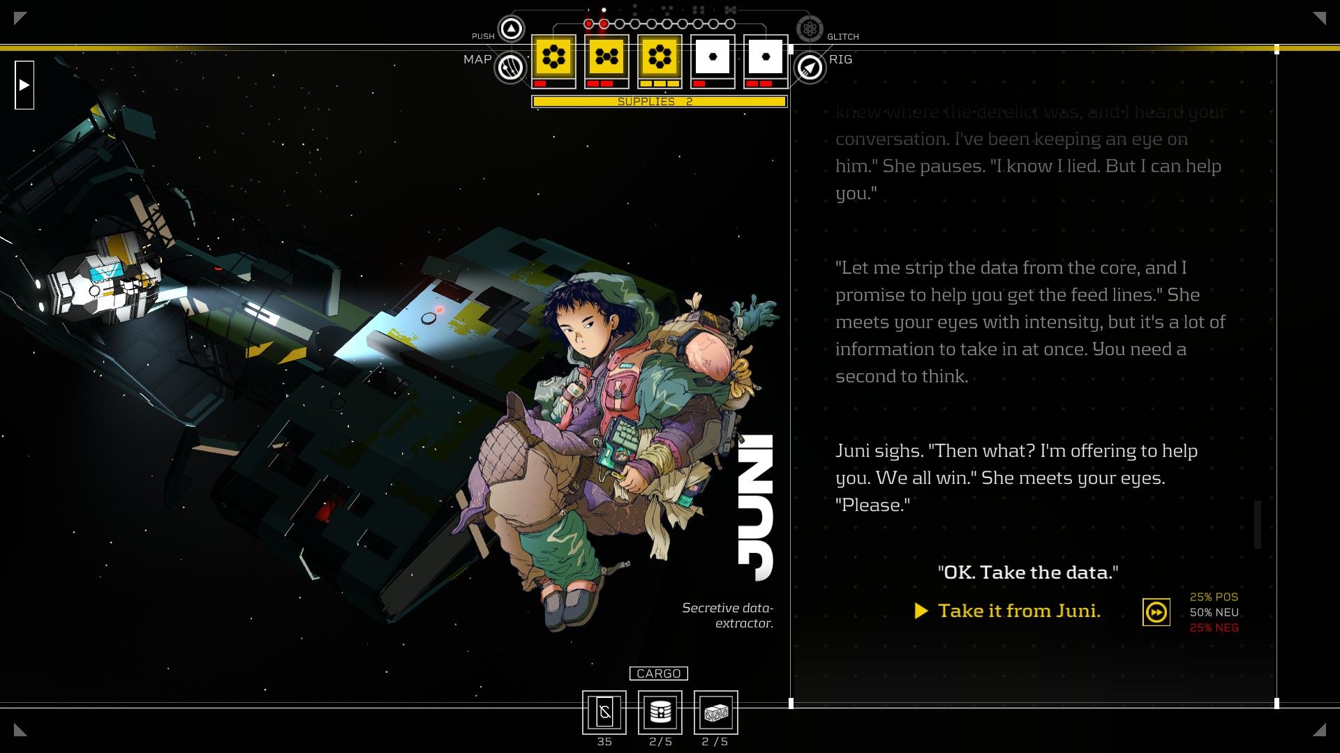 The player confronts a floating Juni about an object they both need. - 6