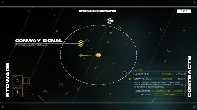 A map of the region of space the player can explore, showing a mysterious 