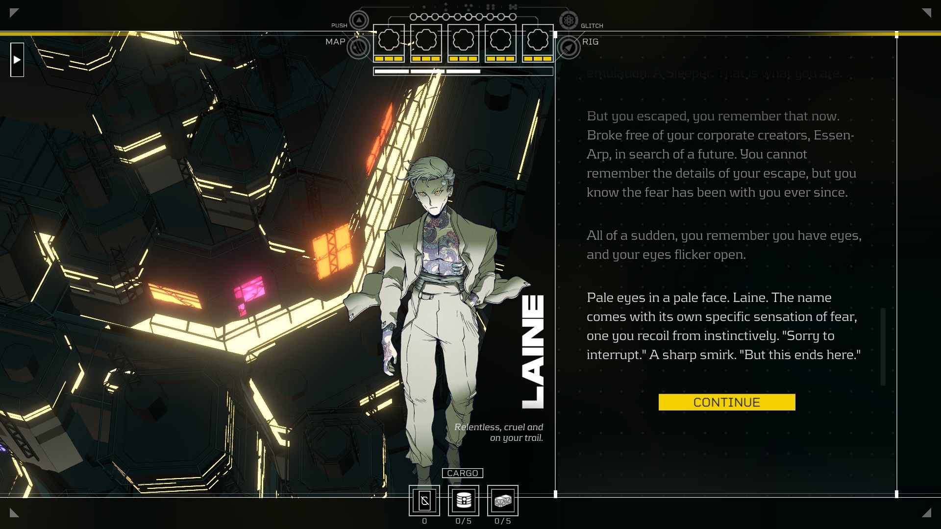 Laine steps towards the screen with his coat tail fluttering, above a sea of city lights. - 10