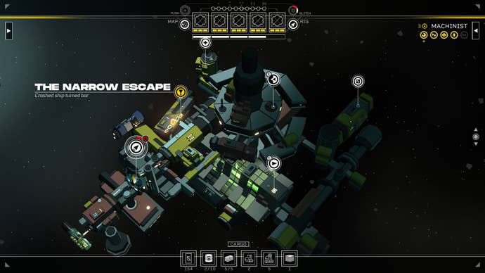 A flotilla of ships makes up an ad hoc space station, with one of the ships labelled “the Narrow Escape”.