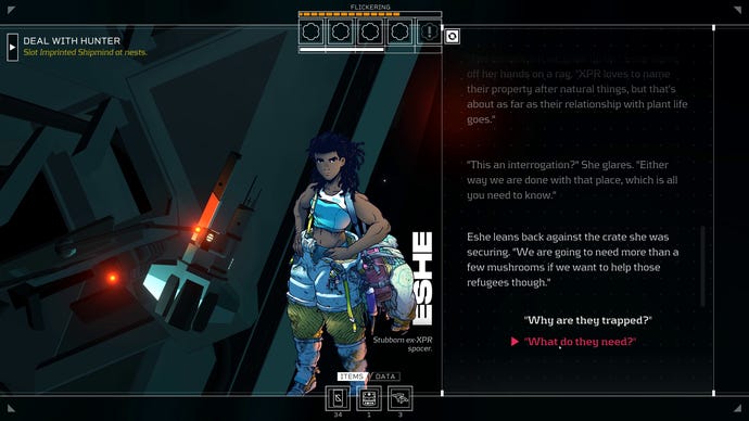 The player speaks with ex-spacer Eshe in Citizen Sleeper’s Flux DLC