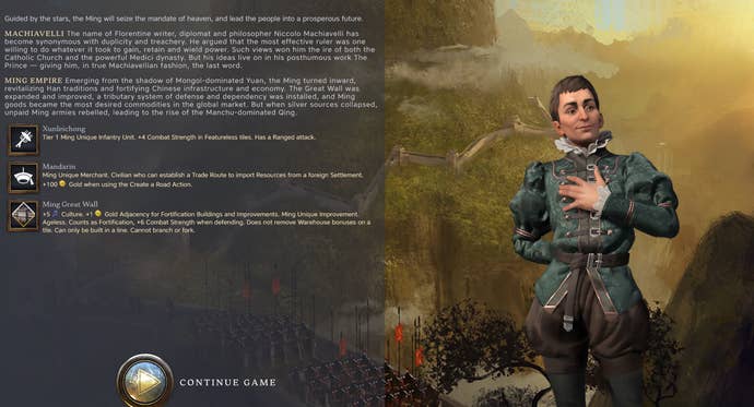 Machiavelli, one of the leaders available to play in Sid Meier’s Civilization 7.