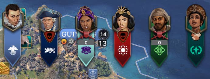 A line of angry faces in Sid Meier’s Civilization 7.