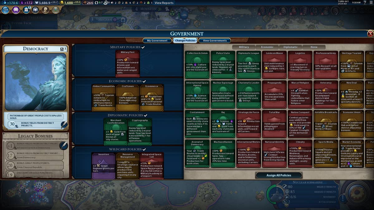 Civilization 6 Governments and Policies list - every Policy