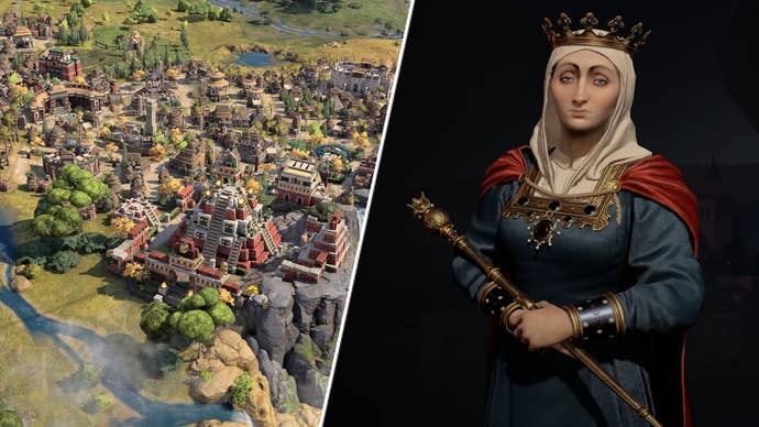 Queen Isabella next to a city in Civilization 7.