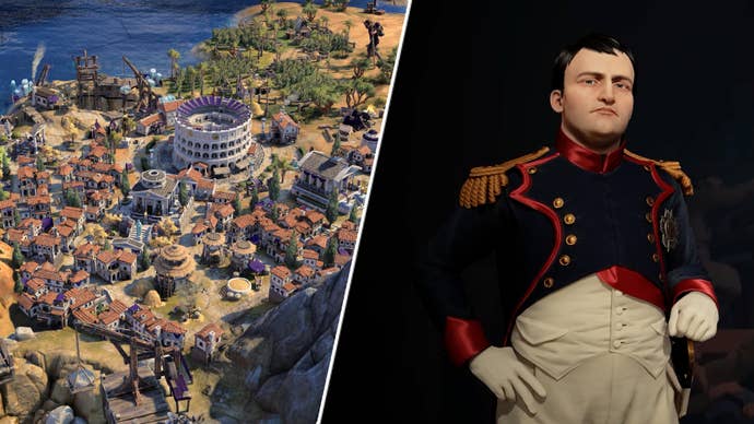 Napoleon next to a city in Civilization 7.