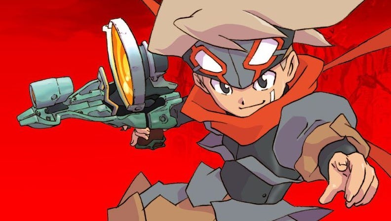 The anime hero of Boktai pictured in character art holding a solar-powered gun