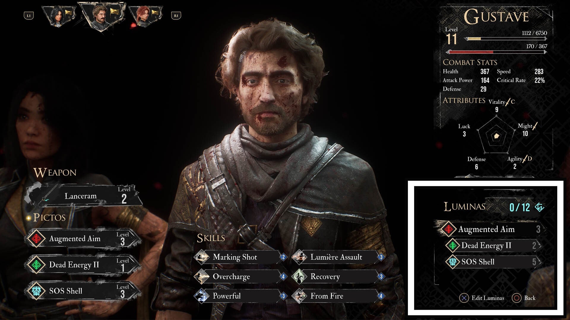 clair obscur expedition 33 character menu edit luminas option