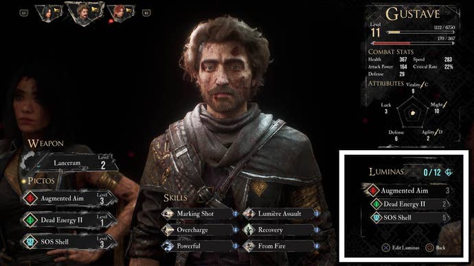 clair obscur expedition 33 character menu edit luminas option