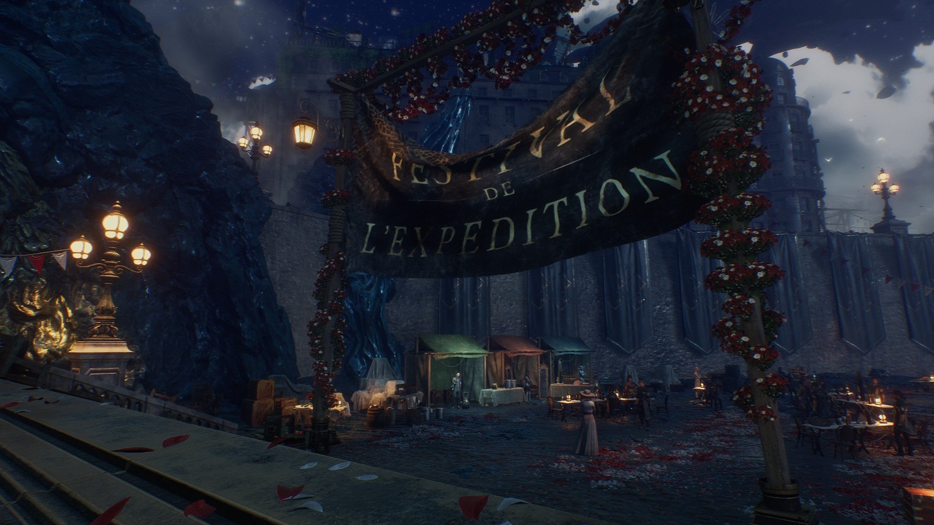 A screenshot from Clair Obscur: Expedition 33, showing the entrance to the Expedition Festival. - 1