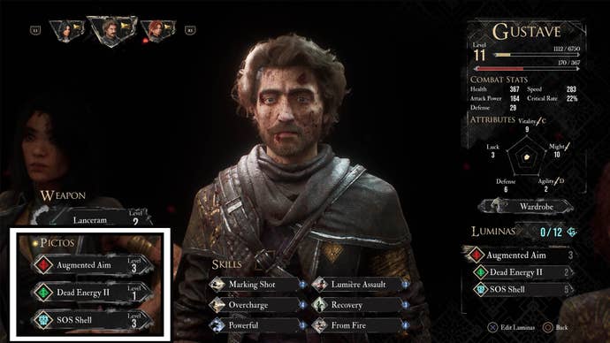 clair obscur expedition 33 gustave character menu pictos highlighted