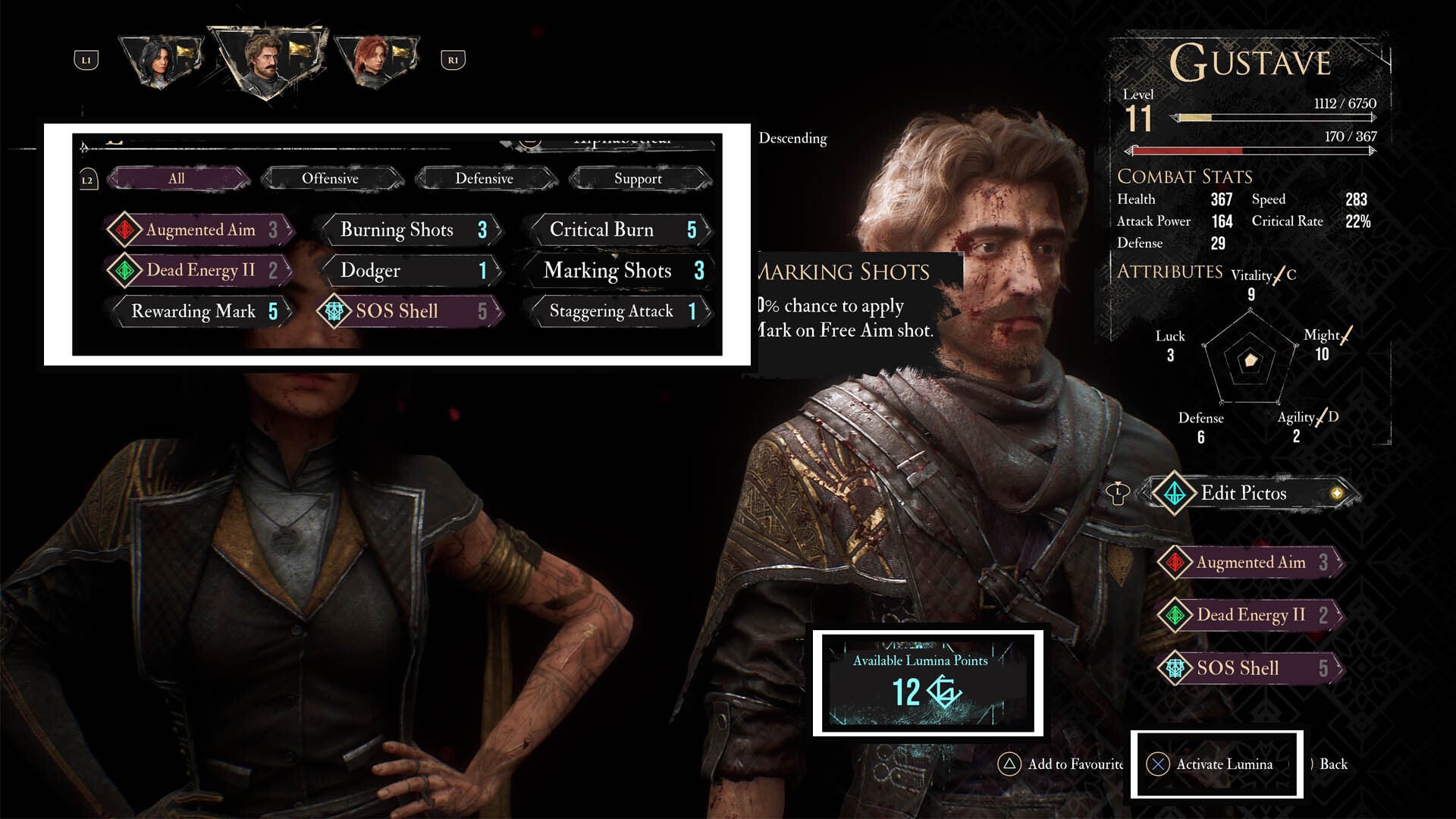 clair obscur expedition 33 lumina inventory and activate lumina options