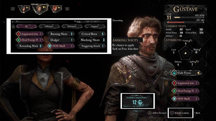 clair obscur expedition 33 lumina inventory and activate lumina options
