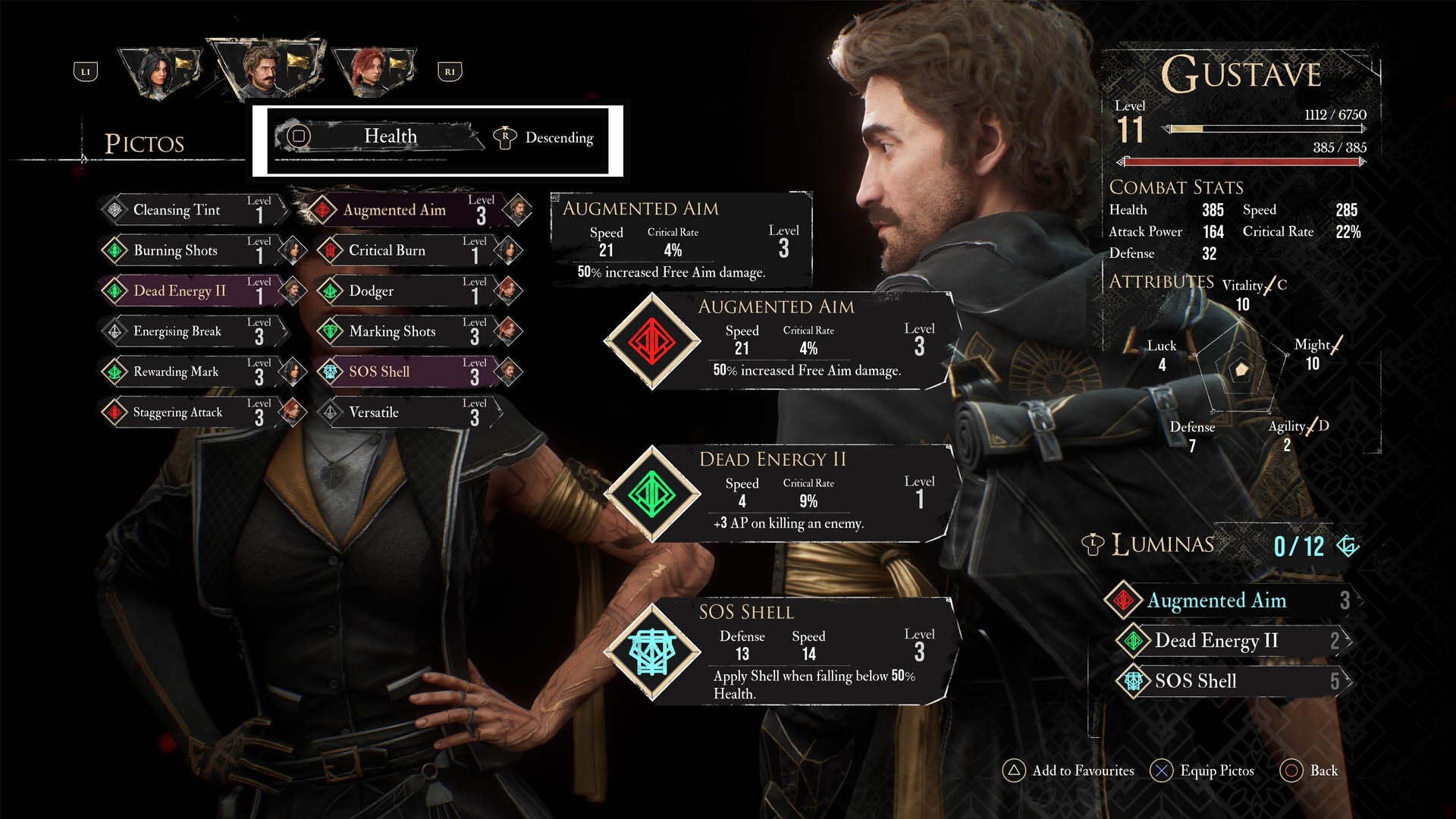 clair obscur expedition 33 pictos filter option gustave menu