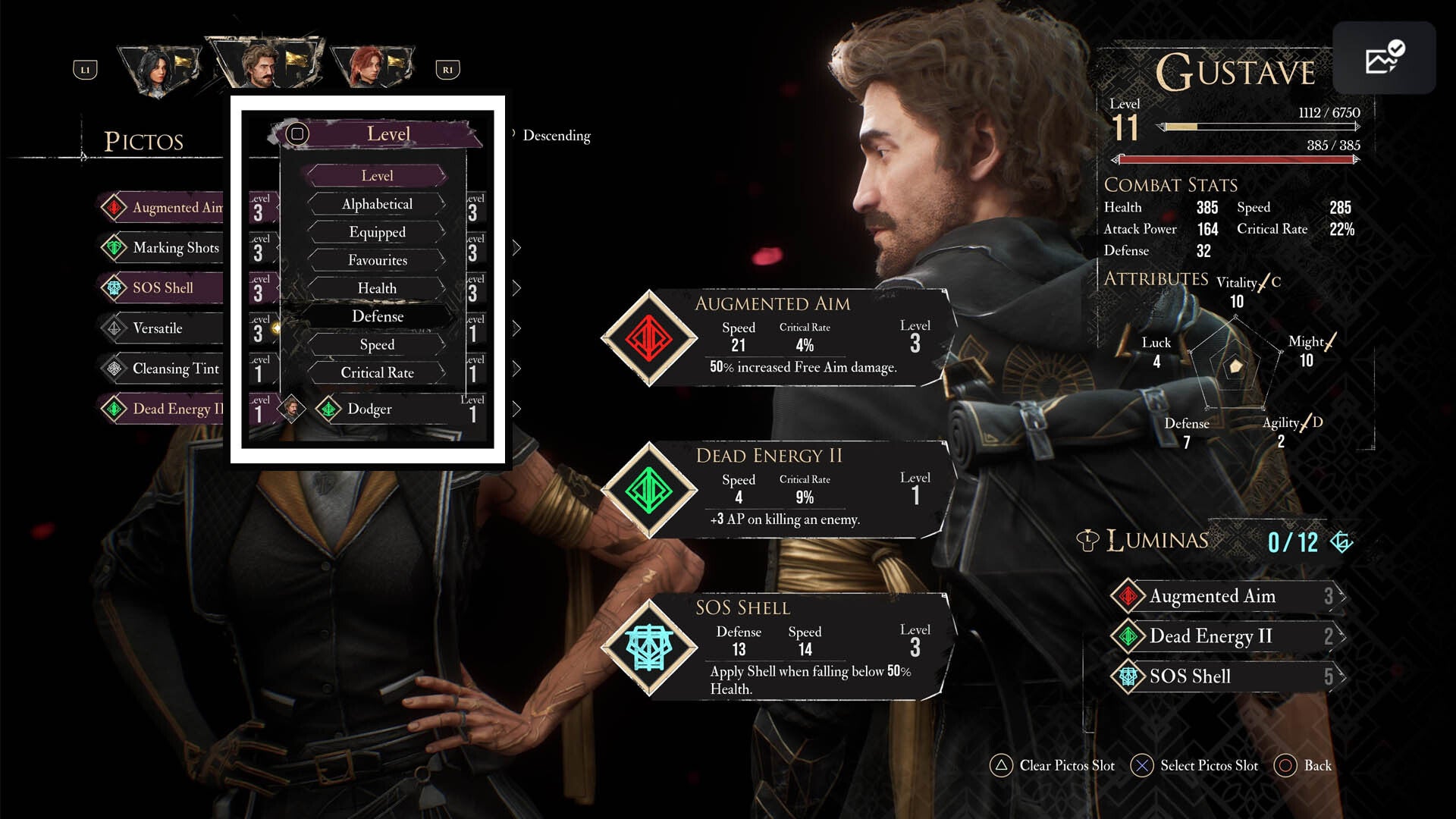clair obscur expedition 33 pictos menu filter list