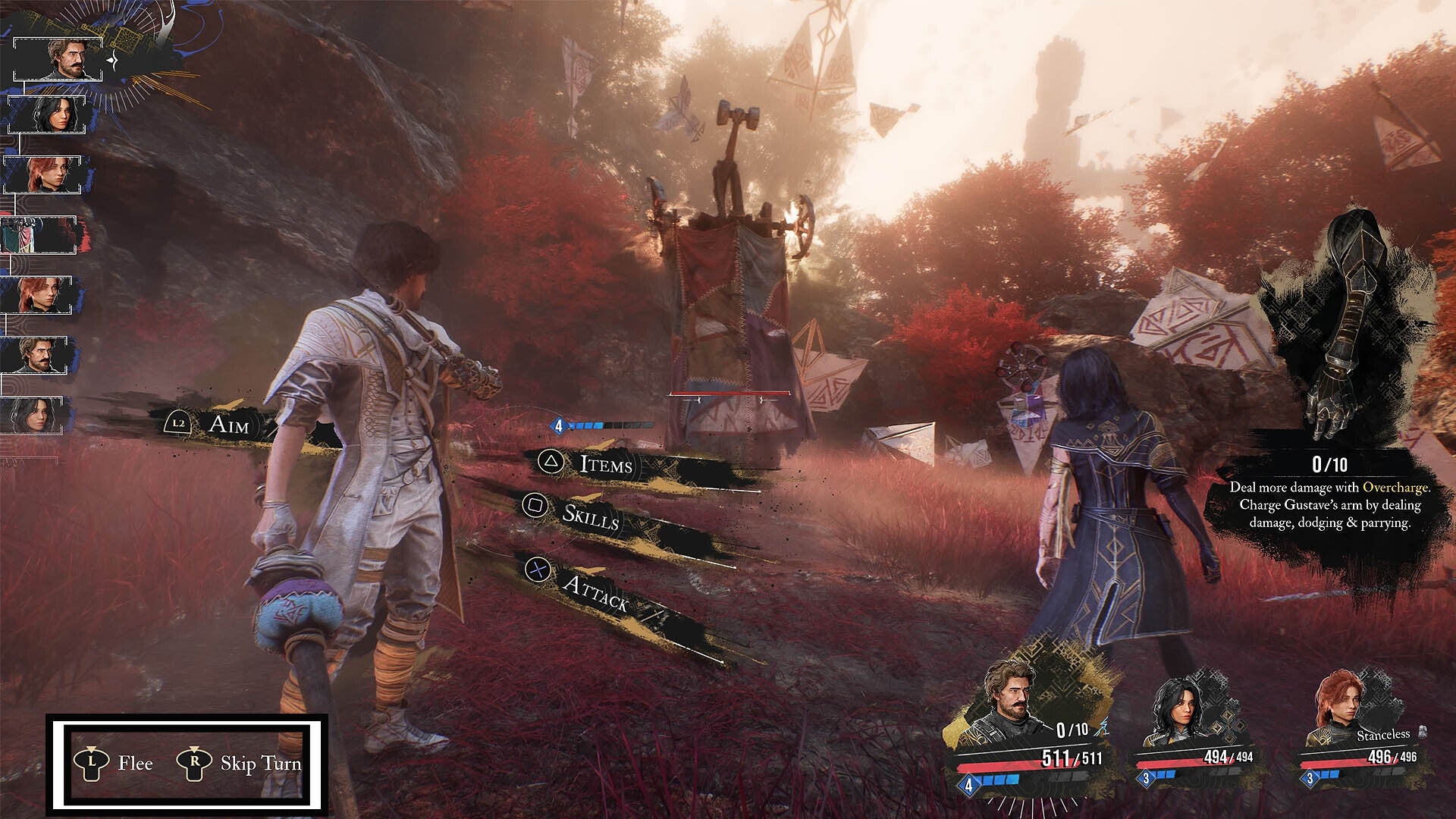 clair obscure expedition 33 combat flee skip turn choices highlighted