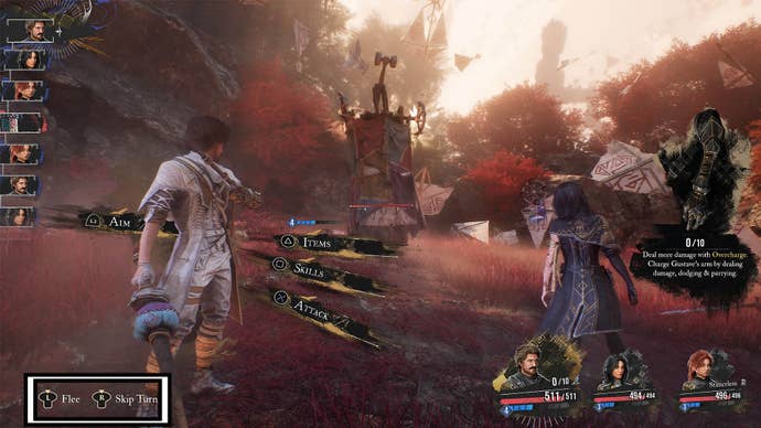 clair obscure expedition 33 combat flee skip turn choices highlighted