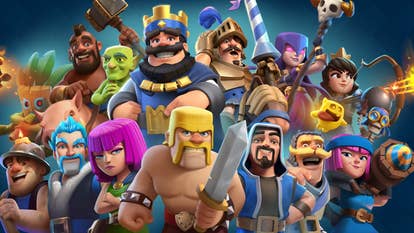 Artwork for the mobile game Clash Royale, showing a selection of the games cartoon-style, fantasy characters.