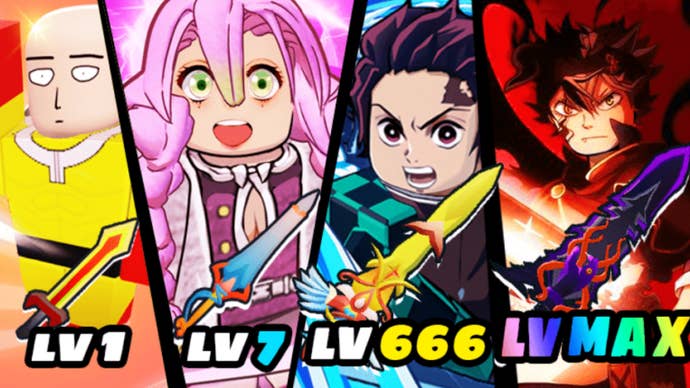 Artwork showing Robloxified anime characters for the game Clicker Fighting Simulator.