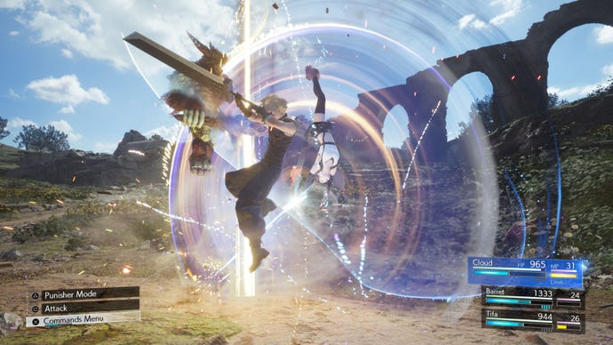 Cloud y Tifa demuestran una de sus habilidades de sinergia en Final Fantasy 7 Rebirth.