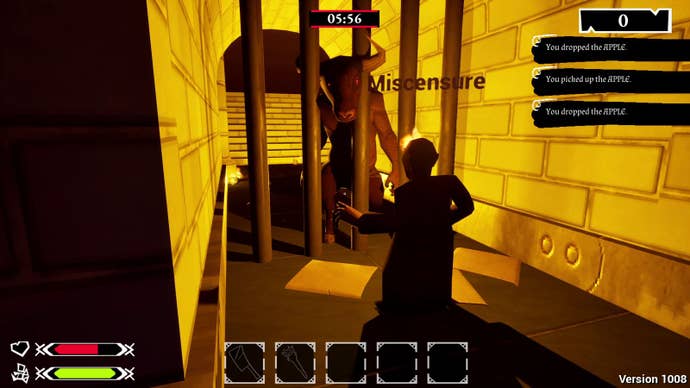 A subordinate encounters a minotaur down bars by torchlight.