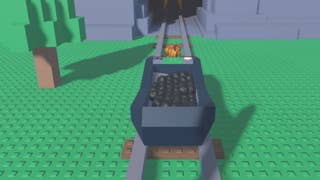 Image showing a Roblox character in a mining cart in Coal Miner Tycoon 2.