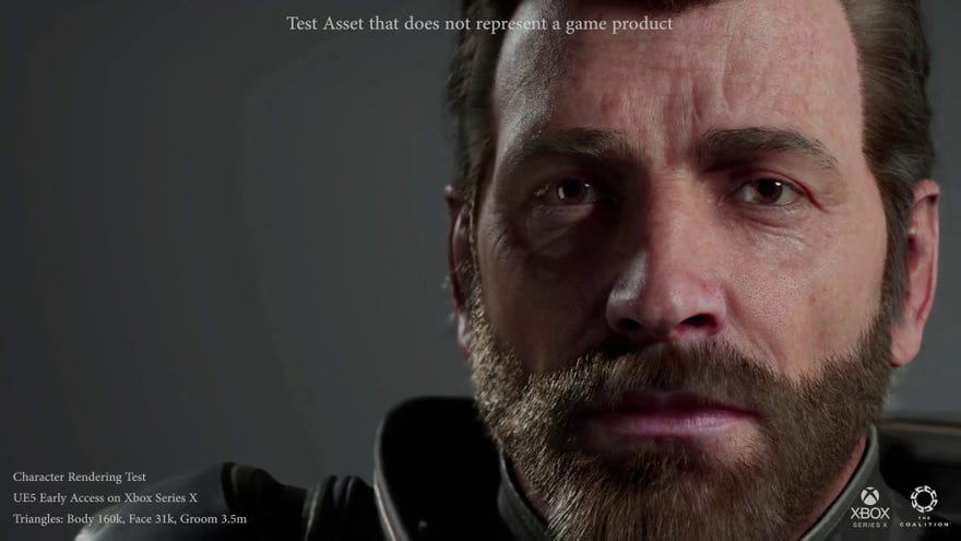 A close-up of a very detailed man from The Coalition’s latest Unreal Engine 5 demo