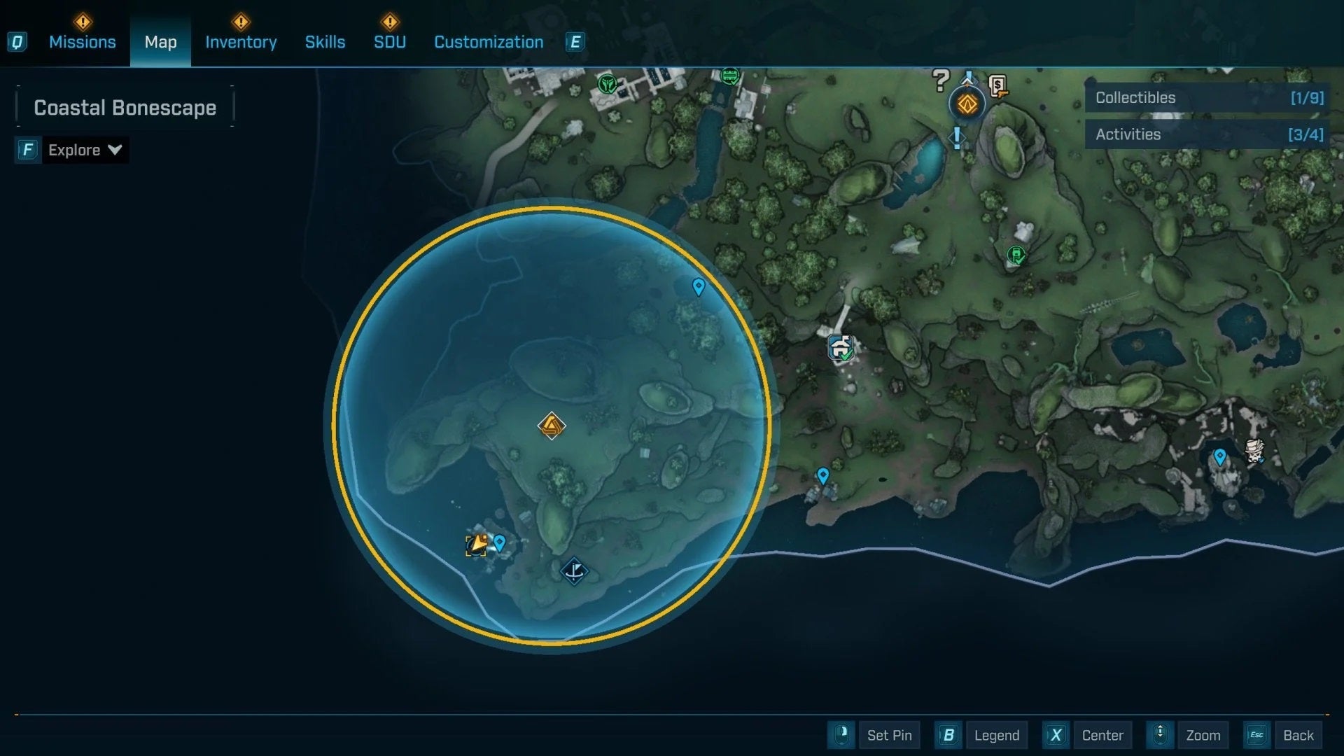 A map showing the location of a Vault Key Fragment in Borderlands 4's Coastal Bonescape. - 4