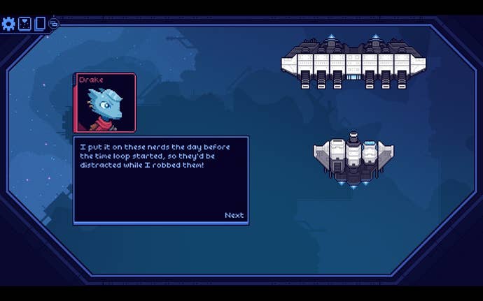 Drake mocks a spaceship she was going to rob in Cobalt Core