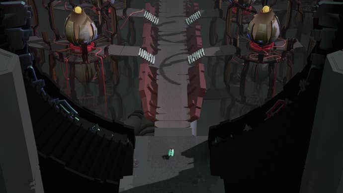 A small moth boy approaches machinery on a bridge in Cocoon