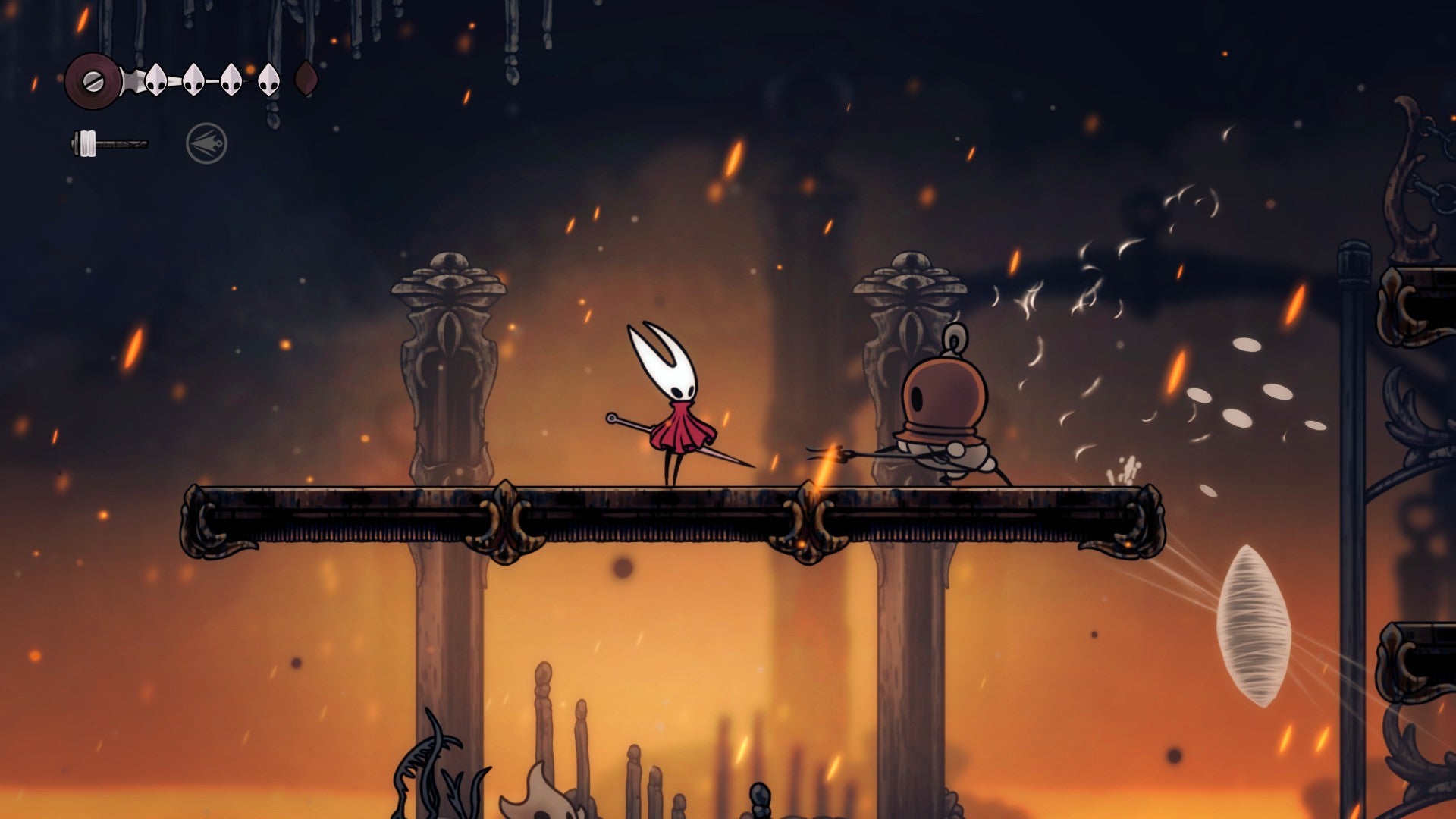 Hornet faces off against a pot-headed bug enemy in the Marrow of Hollow Knight: Silksong. - 5