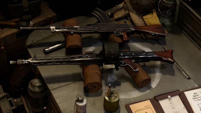 Bren and MG42 on a table in Call Of Duty: Vanguard loadout screen.