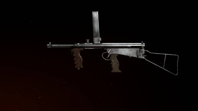 Owen Gun weapon preview against black background in Call Of Duty: Vanguard