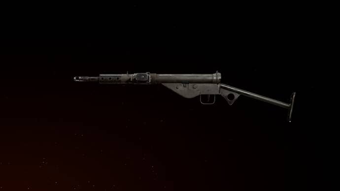 Sten weapon preview against black background in Call Of Duty: Vanguard